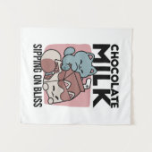 Kawaii Chocolate Milk Cat – Cozy Drink & Cuteness  Wandkleed (Voorkant (horizontaal))