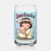 Kawaii Christelijk "Jesus Loves Ewe" Pastelontwerp Blikvorm Glas (Voorkant)