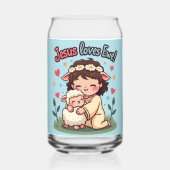 Kawaii Christelijk "Jesus Loves Ewe" Pastelontwerp Blikvorm Glas (Achterkant)