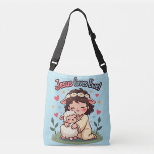 Kawaii Christelijk "Jesus Loves Ewe" Pastelontwerp Crossbody Tas