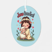 Kawaii Christelijk "Jesus Loves Ewe" Pastelontwerp Metalen Ornament (Voorkant links)