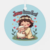 Kawaii Christelijk "Jesus Loves Ewe" Pastelontwerp Metalen Ornament (Achterkant)
