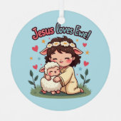 Kawaii Christelijk "Jesus Loves Ewe" Pastelontwerp Metalen Ornament (Voorkant)