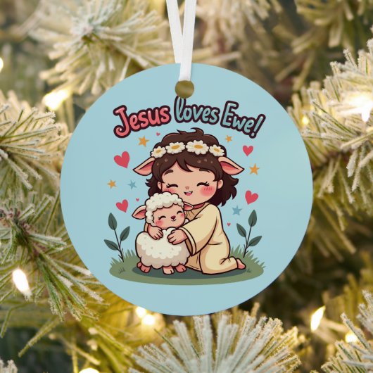 Kawaii Christelijk "Jesus Loves Ewe" Pastelontwerp Metalen Ornament (Insitu)