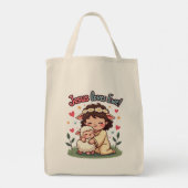 Kawaii Christelijk "Jesus Loves Ewe" Pastelontwerp Tote Bag (Achterkant)