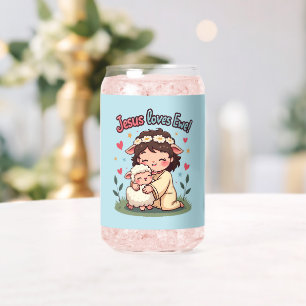 Kawaii Christelijke "Jezus Houdt van Jou" Pastelkl Blikvorm Glas
