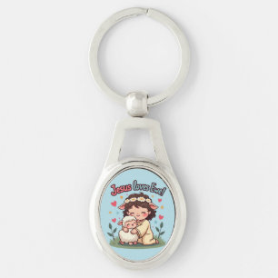 Kawaii Christelijke "Jezus Houdt van Jou" Pastelkl Sleutelhanger