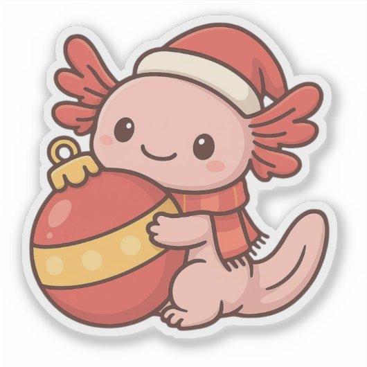 Kawaii Christmas Axolotl Sticker Ornament (Voorkant)