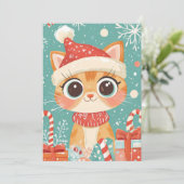 Kawaii Christmas Cat Candy Cane Gifts Aangepaste t Feestdagenkaart (Staand voorkant)