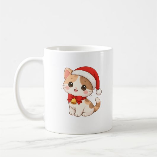 Kawaii Christmas Cat Mug with Santa Hat Koffiemok (Links)