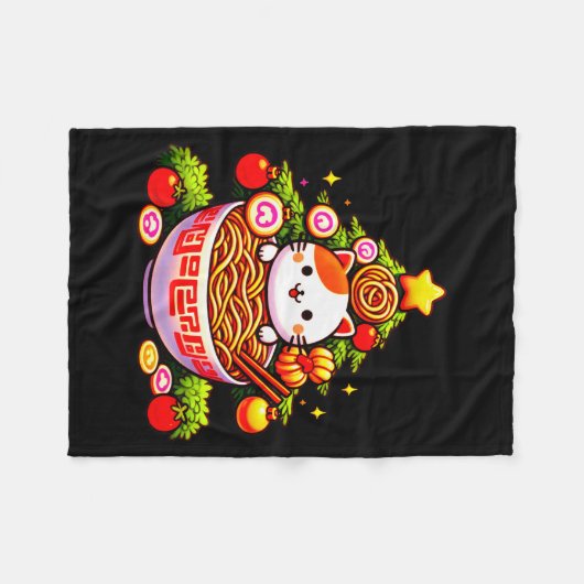 Kawaii Christmas Cat Ramen Christmas Tree Holiday  Fleece Deken (Voorkant (Horizontaal))