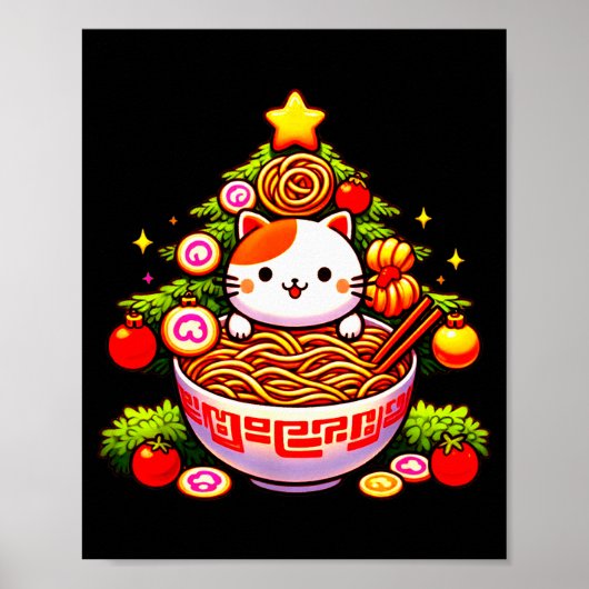 Kawaii Christmas Cat Ramen Christmas Tree Holiday  Poster (Voorkant)