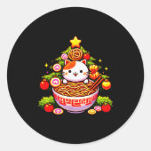 Kawaii Christmas Cat Ramen Christmas Tree Holiday  Ronde Sticker (Voorkant)