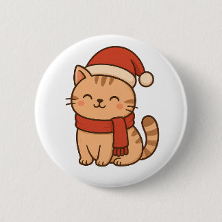Kawaii Christmas Cat with Scarf Ronde Button 5,7 Cm