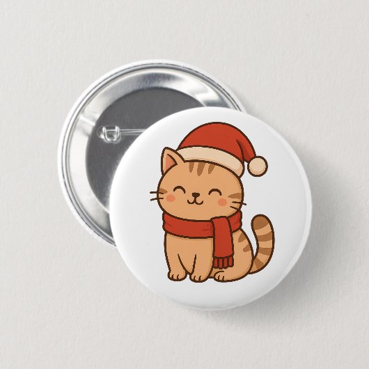 Kawaii Christmas Cat with Scarf Ronde Button 5,7 Cm (Voorkant /achterkant)