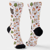 Kawaii Christmas Cats Holiday Pattern Crew Socks Sokken (Gebogen)