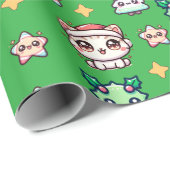 Kawaii Christmas Cats & Stars inpakpapier (Rol Hoek)