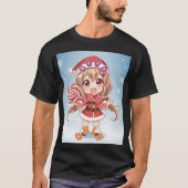 Kawaii Christmas Chibi Anime Girl in Santa Suit wi T-shirt (Voorkant)