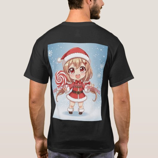 Kawaii Christmas Chibi Anime Girl in Santa Suit wi T-shirt (Achterkant)