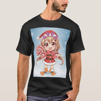 Kawaii Christmas Chibi Anime Meisje in Santa Pak m T-shirt