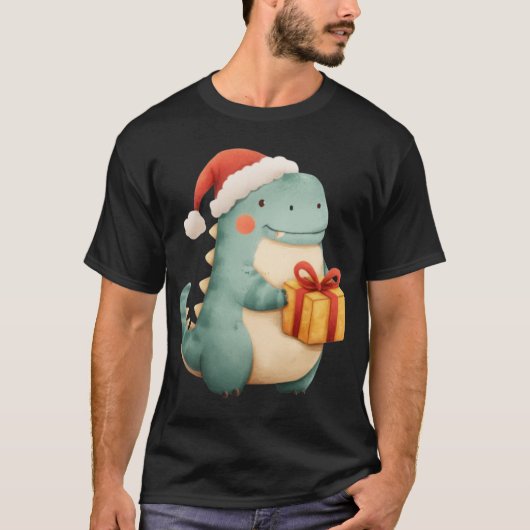 Kawaii Christmas Dinosaur with Gift Cute Santa Din T-shirt (Voorkant)
