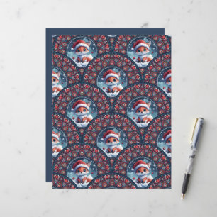 Kawaii Christmas Fox Art Deco Dot Mandala Scallops
