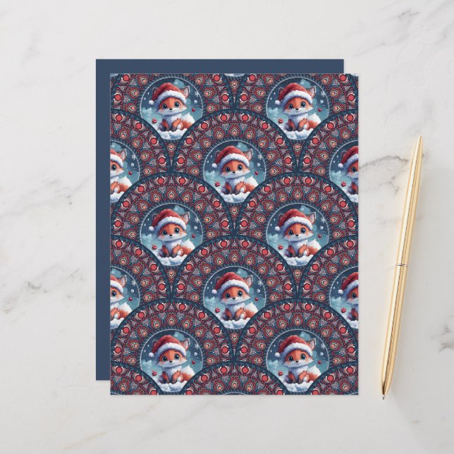 Kawaii Christmas Fox Art Deco Dot Mandala Scallops (Voorkant / Achterkant in situ)