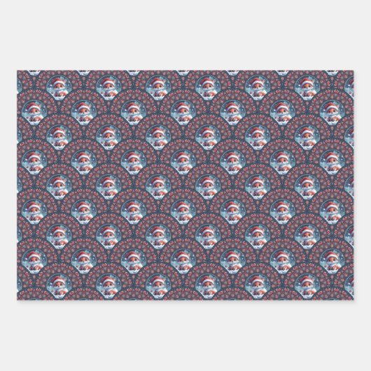 Kawaii Christmas Fox Art Deco Dot Mandala Scallops Inpakpapier Vel (Voorkant 3)