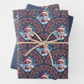 Kawaii Christmas Fox Art Deco Dot Mandala Scallops Inpakpapier Vel (In situ)