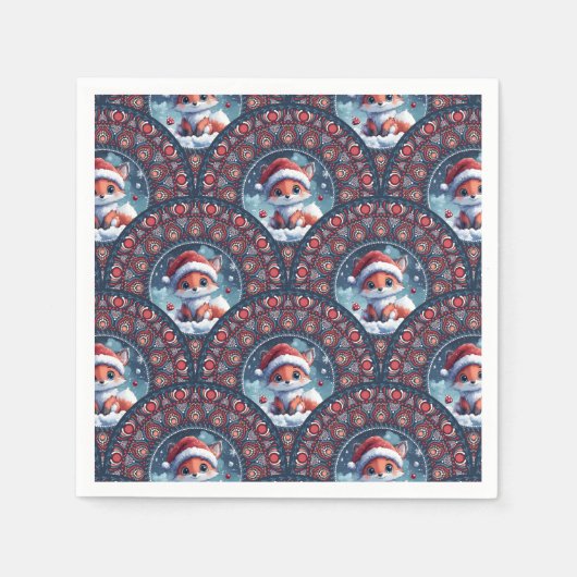 Kawaii Christmas Fox Art Deco Dot Mandala Scallops Servet (Voorkant)