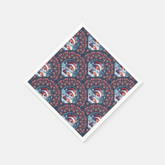 Kawaii Christmas Fox Art Deco Dot Mandala Scallops Servet (Hoek)