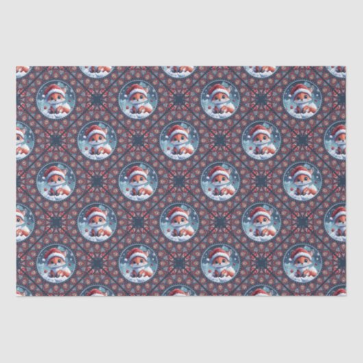 Kawaii Christmas Fox Dot Mandala Diamond Tegel Tissuepapier (Voorkant)
