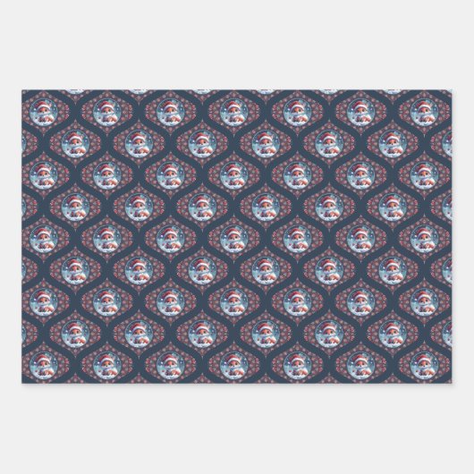 Kawaii Christmas Fox Dot Mandala Ogee Damask Inpakpapier Vel (Voorkant 3)