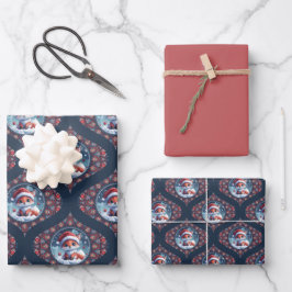 Kawaii Christmas Fox Dot Mandala Ogee Damask Inpakpapier Vel