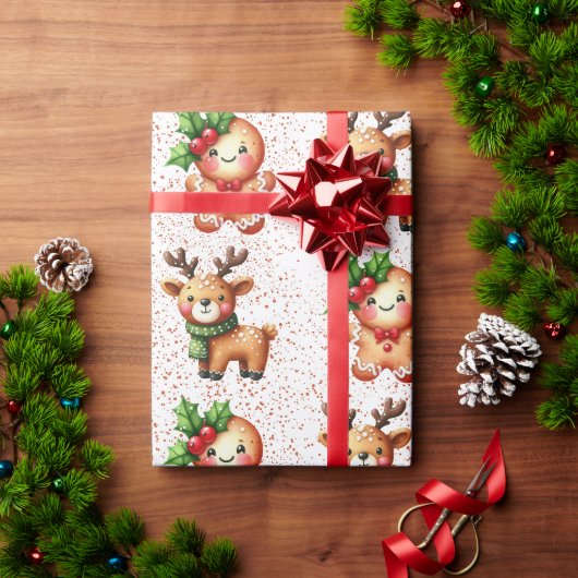 Kawaii Christmas Gingerbread Pattern - Schattigee Cadeaupapier (Feestdagen Geschenken)