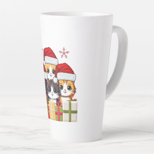 Kawaii Christmas kitten in Santa Hats T-Shirt Latte Mok (Rechterhoek)