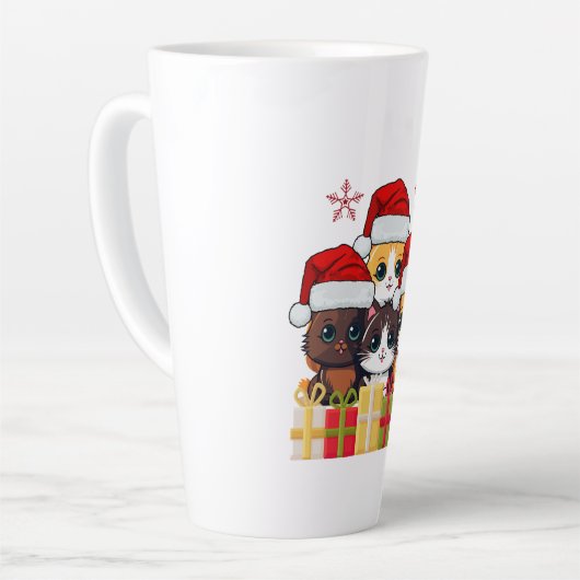 Kawaii Christmas kitten in Santa Hats T-Shirt Latte Mok (Linkerhoek)