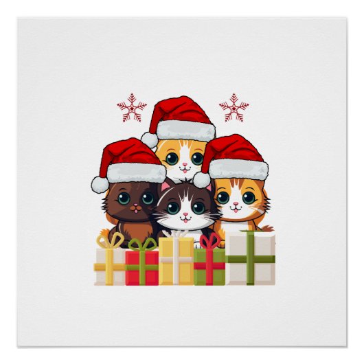 Kawaii Christmas kitten in Santa Hats T-Shirt Perfect Poster (Voorkant)