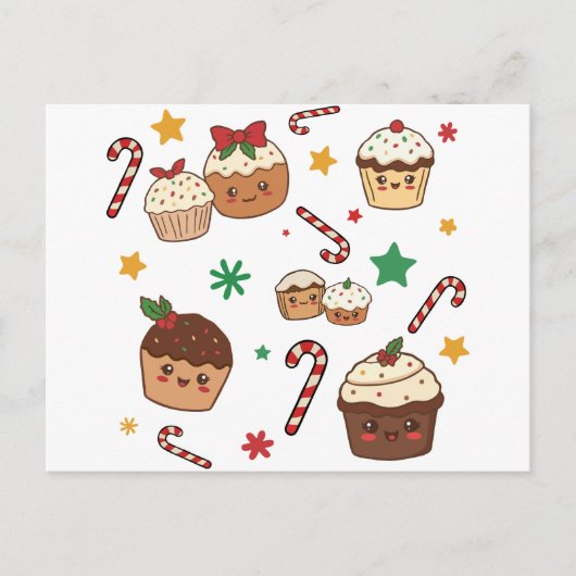 Kawaii Christmas Muffins Feestdagenkaart (Voorkant)