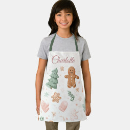 Kawaii Christmas Pattern | Custom Name Kids Apron Schort