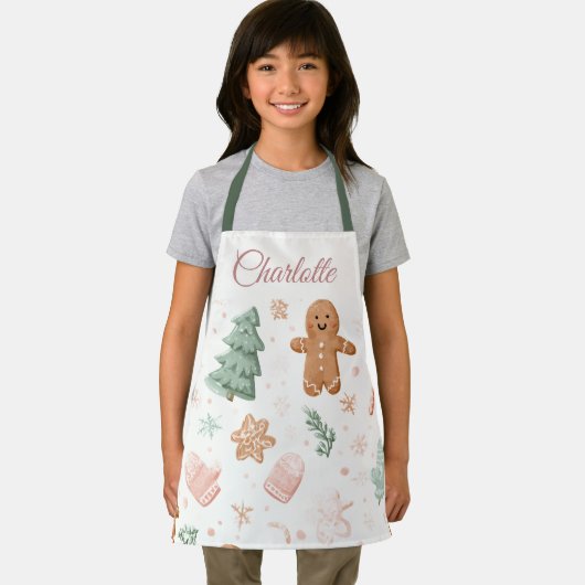 Kawaii Christmas Pattern | Custom Name Kids Apron Schort (Insitu)