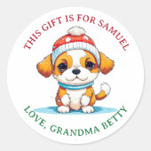 Kawaii Christmas Puppy Dog van en naar Gift Label (Voorkant)