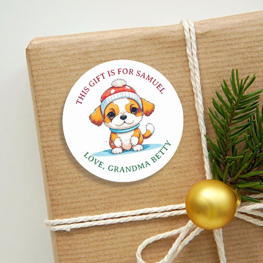Kawaii Christmas Puppy Dog van en naar Gift Label