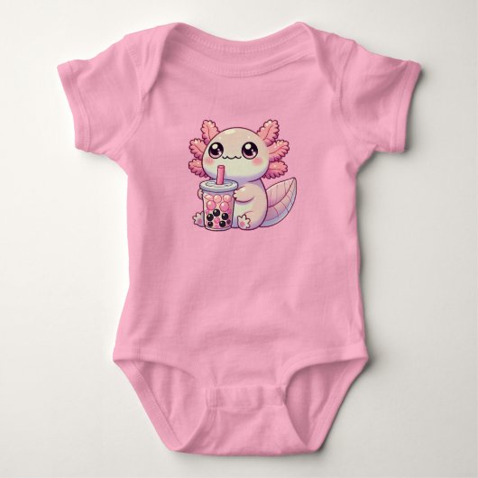 Kawaii Chubby Axolotl met Bubble Tea Romper (Voorkant)