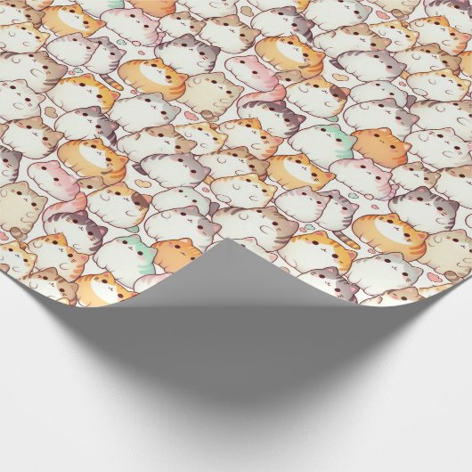 Kawaii Chubby Cartoon Katten met Harten Cadeaupapier (Hoek)