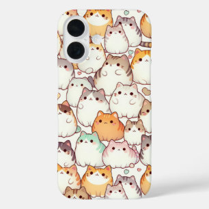 Kawaii Chubby Cartoon Katten met Harten iPhone 16 Hoesje