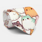 Kawaii Chubby Cartoon Katten met Harten Stropdas (Opgerold)