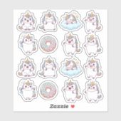 Kawaii Chubby Unicorn & Donut Sticker Blad – Schat (Vel)