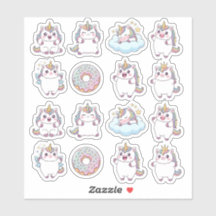 Kawaii Chubby Unicorn & Donut Sticker Blad – Schat