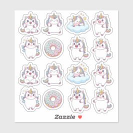 Kawaii Chubby Unicorn & Donut Sticker Blad – Schat